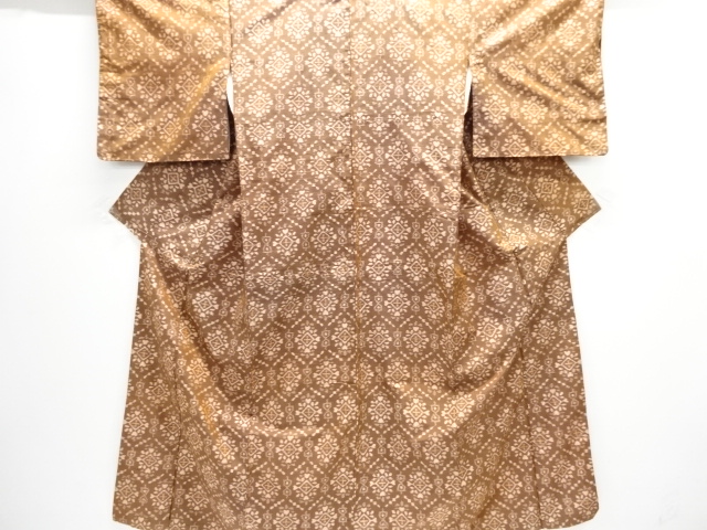 JAPANESE KIMONO / KIMONO ENSEMBLE / SILK / HAND WOVEN TSUMUGI / ABSTRACT FLOWERS